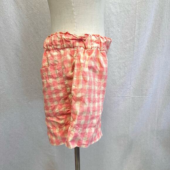 Lou & Grey Gingham pink/beige 100% Linen pull on high rise shorts size small - Picture 4 of 16